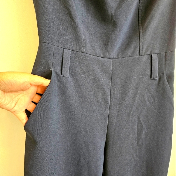 New York & CO. Women's Navy Blue Sleeveless V-neck Jumpsuit Without Belt Size XS - Picture 4 of 8